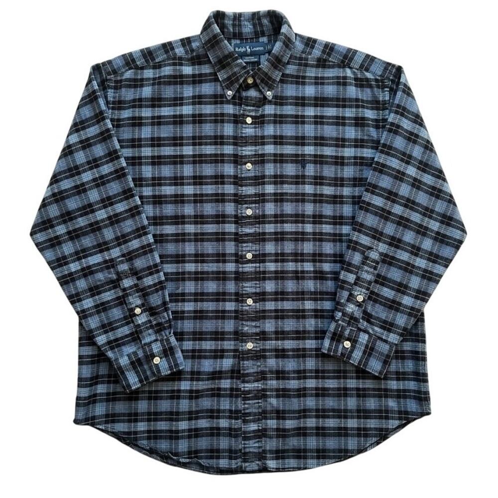 Ralph Lauren Blake Flannel Shirt Men XL Blue Black Plaid Button Down Cotton